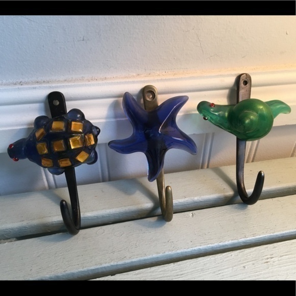 Ocean Themed Hooks Set of Three Wall Hooks, Turtle, Starfish, Snail